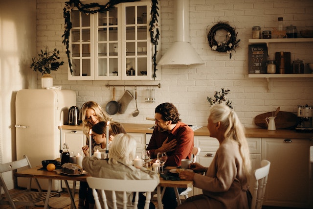 family at kitchen table