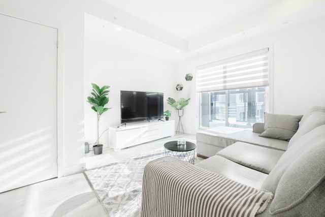 white and grey living room
